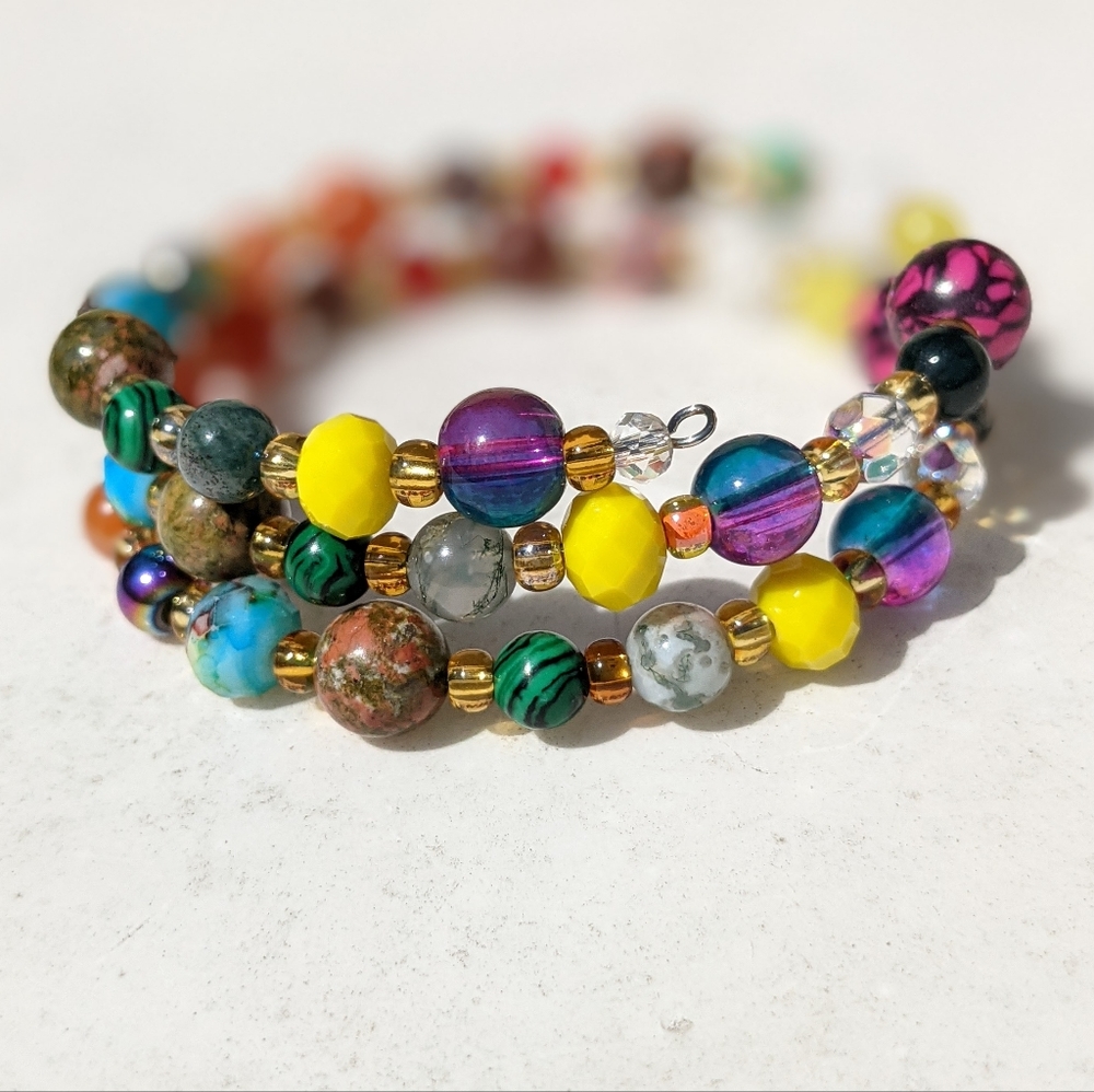 NEW Howlite Unakite Crystals Gemstone Energy Bracelet Handmade Cute Sparkly